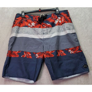 RIP CURL Board Short Mens Size 32 Gray Multi Striped Slash Pockets‎ Drawstring